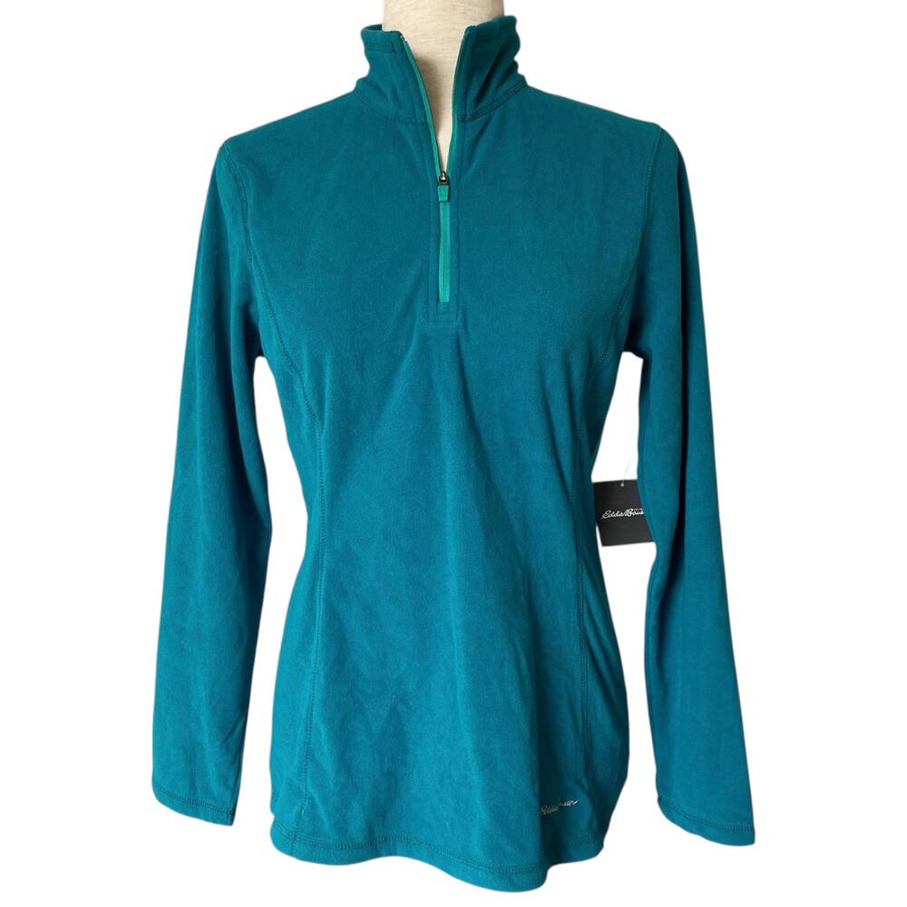 NEW EDDIE BAUER Quarter Zip Fleece Jacket Teal Blue Green Size Small Petite